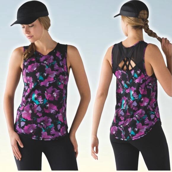 lululemon athletica Tops - LULULEMON Sculpt Tank Size 4 Midnight Bloom Black Deep Fuschia / Black